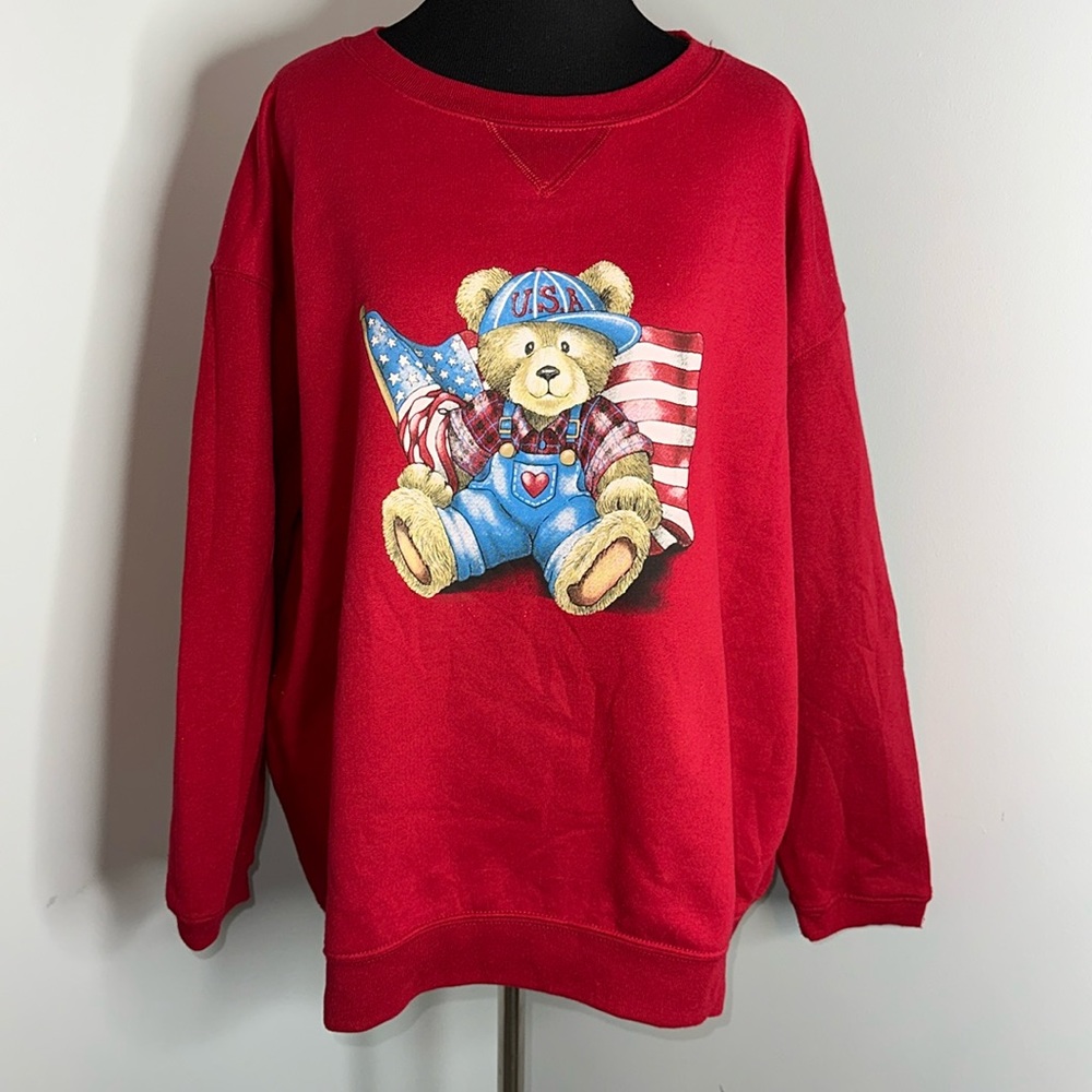 USA Bear Graphic Vintage Hoodie, Hanes Her Way Tag, Women’s XL